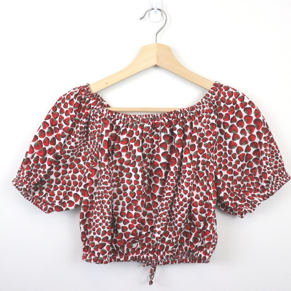 J. Crew Cinched-Waist Cropped Top in Strawberry Swirl Cotton Poplin XXS Print - Picture 6 of 9
